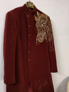 Maroon Embroidered Mens Sherwani