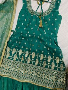 Sea green Embroidered kurta-sharara with dupatta