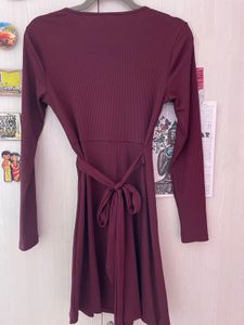 Maroon Ribbed Wrap Dress