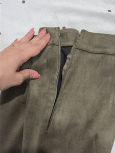 High waist suede slit skirt