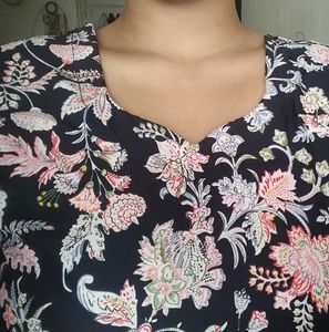 Floral Printed Kurta with Navy Blue Pants