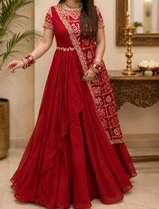 Padded Banarasi silk Anarkali-style gown