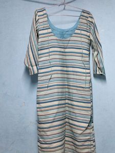 Sky Blue And Dark Lining Kurti With Extra C