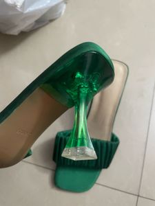 Stylish Green Ruched Heeled Sandals