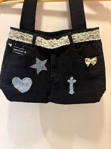 Unique Black Denim Tote Bag