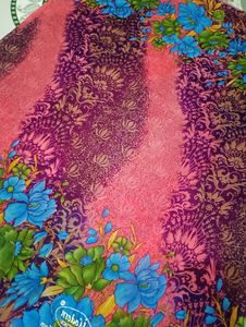 "Red" Printed Saree With Unstitched Blouse