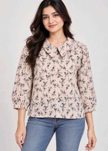 Chic Floral Print Peter Pan Collar Top