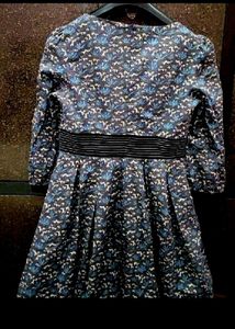 Blue Floral Print A-line Dress
