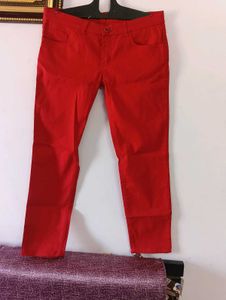 Very aesthetic Vibrant Red Slim Fit Pants