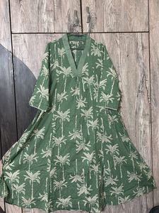 Green Palm Print Kurta cum dress