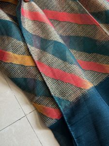 Beautiful Teal Saree with Striped Border