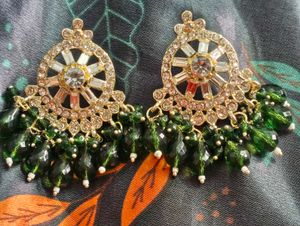 Elegant Green Stone Jhumka Earrings