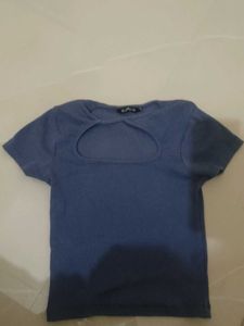 Blue Cut-out Crop Top