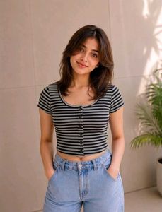 Striped Button-Up Crop Top