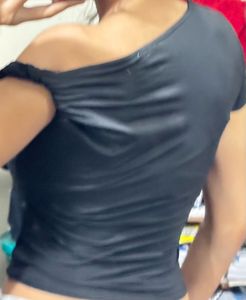 Black Asymmetrical Neck Crop Top customised