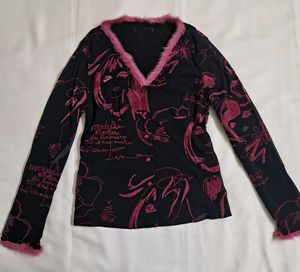 Y2k Vintage 2000s Hollywood Graphic Print Fur Top