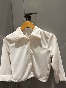 White Cropped Corduroy Shirt | 3/4 Sleeve