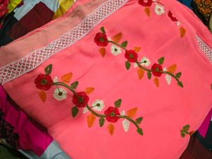 Embroidered Peach Saree