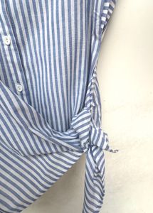 Blue Striped Wrap Blouse