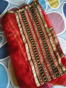 Women's Green Lehenga Choli with Heavy Red Dupatta