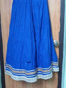 Blue Embroidered Maxi Skirt