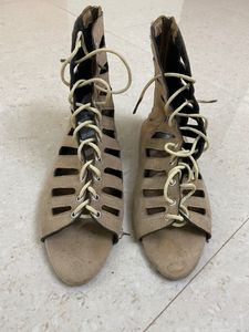 Beige tie-up flat sandals