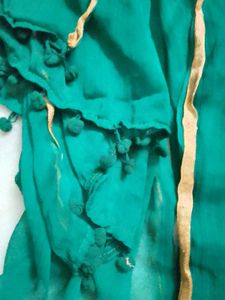 Emerald Green Dupatta with Gold Trim