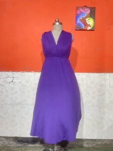 V-Neck Purple Maxi Dress