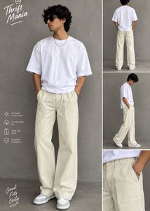 Cream linen korean pent Wide leg
