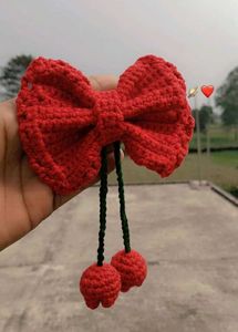 Handmade Crochet Cherry Bow Hair Clip