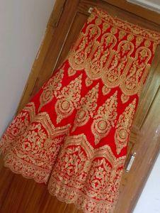 Red &amp; Gold Embroidered Lehenga Choli Set