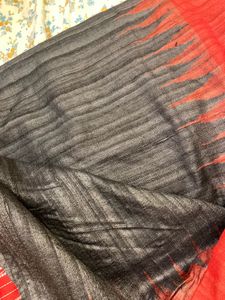 Traditional Red &amp; Charcoal Grey Ikat Saree | Festi