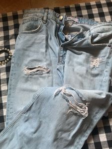 Light Wash Ripped Wide Leg Jeans