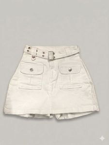 White Belted mini skirt with inbuilt shorts