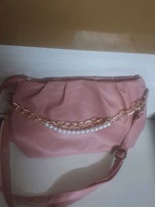 Chic Pink Hobo Bag with Pearl Chain