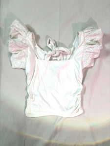 White coquette ruffle sleeves top