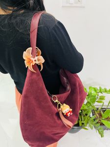 Stylish Maroon Suede Hobo Bag