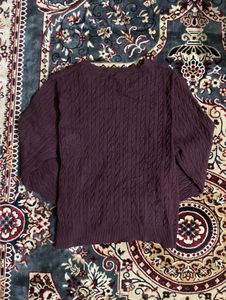 Burgundy Cable Knit Embroidered Sweater