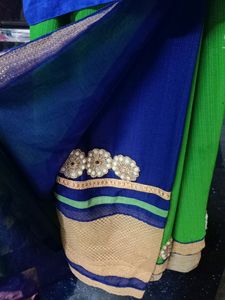 Green &amp; Blue Sari with Embellishments