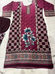 purple Floral Print Kurta Set