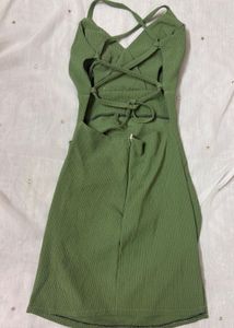 Olive Green Backless Tie-Up Dress