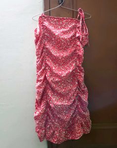 Red Floral Ruched Dress