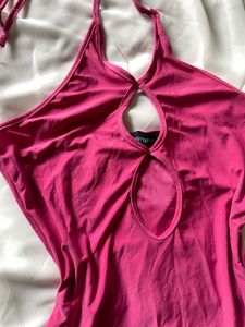 Hot Pink Halter Neck Mini Dress