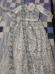 Elegant Silver Embroidered Skirt