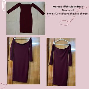 Maroon Off-Shoulder Long Sleeve Dress