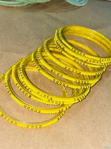 Set of 12Yellow Beaded Bangles