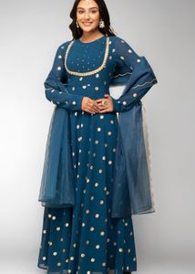 Elegant Teal Polka Dot Anarkali Suit