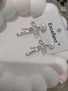 Elegant Pearl Bow Drop Earrings