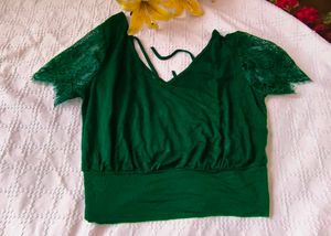 Shein Franchy Tie Backv Neck Contst Lace Top