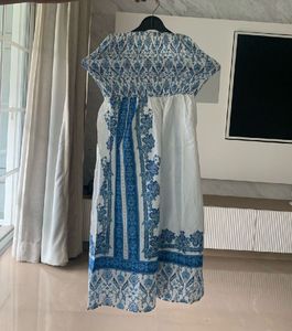 Off  shoulder Blue &amp; White Patterned  Dress